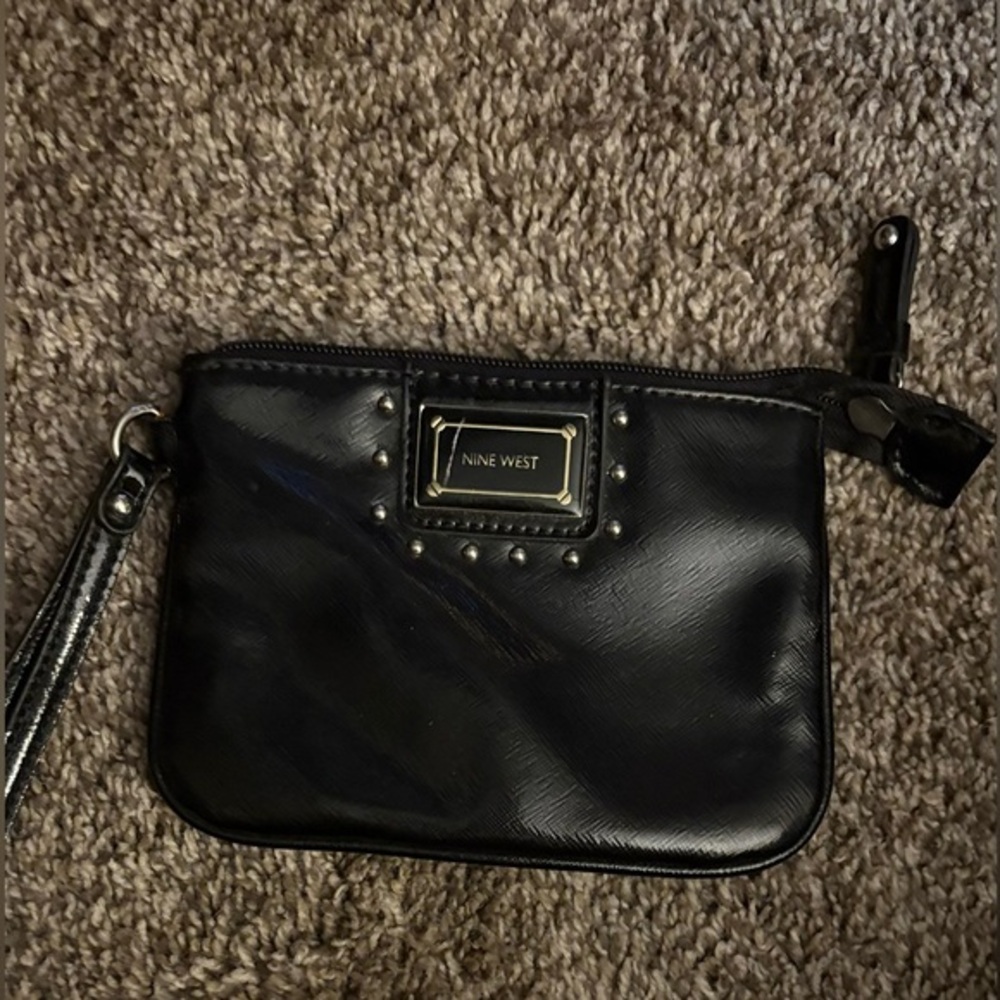 Nine West Shiny Black Wristlet Clutch